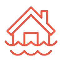 Icon of a house being flooded by water