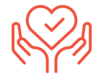 Icon of two hands opened and holding a heart shape with a check mark inside