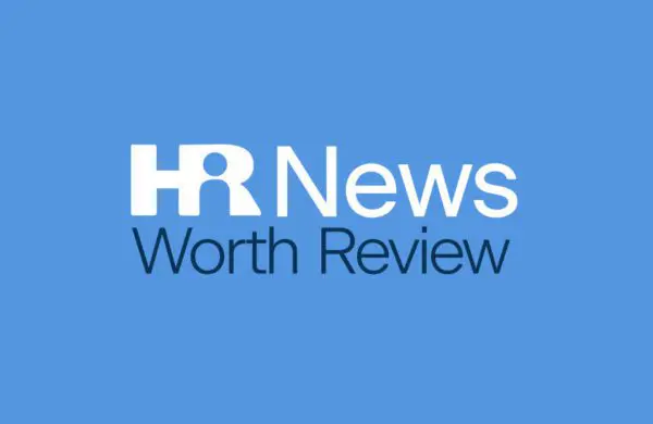 Blue background with "HR News Worth Review" written in white and dark blue text, offering insights from the June HR News.