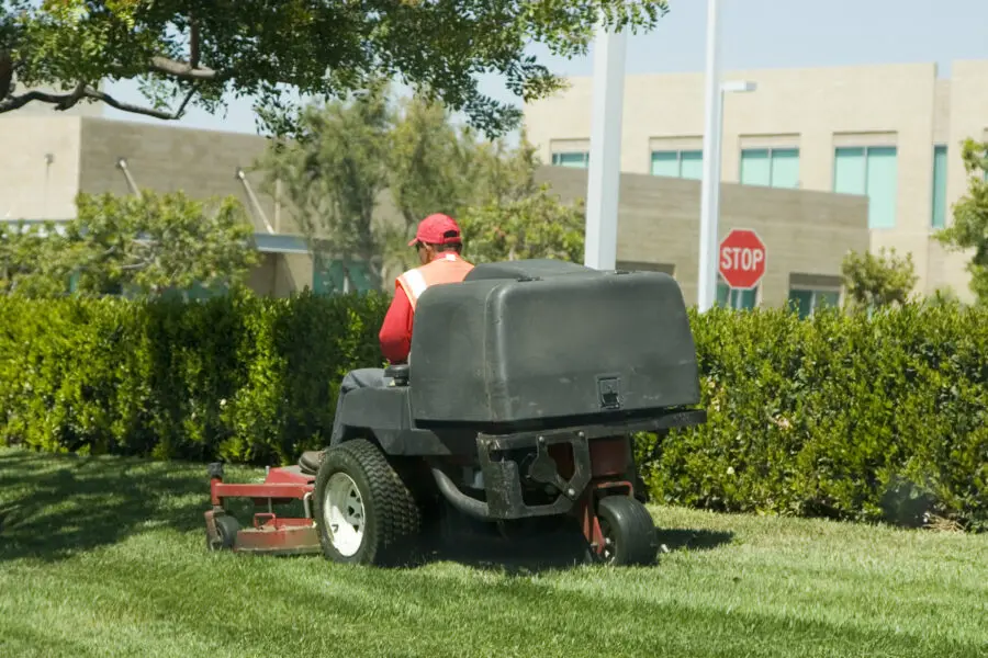 Man riding sit on lawnmower mowing grass