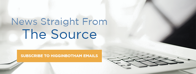 Laptop keyboard with text: "News Straight From The Source." Button: "Subscribe to Higginbotham Emails" and explore the disadvantages of various business structures, including sole proprietorships.