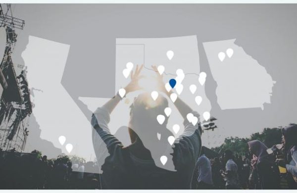 Image of man at concert with map over it