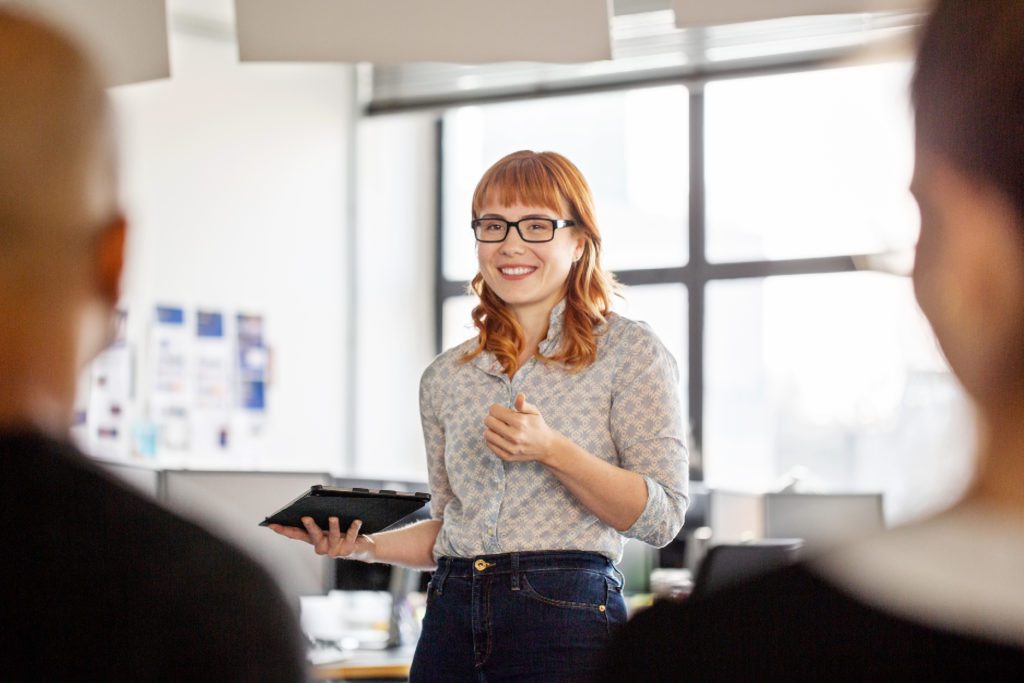 Woman giving presentation