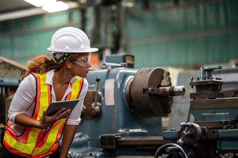 Woman working on equipment