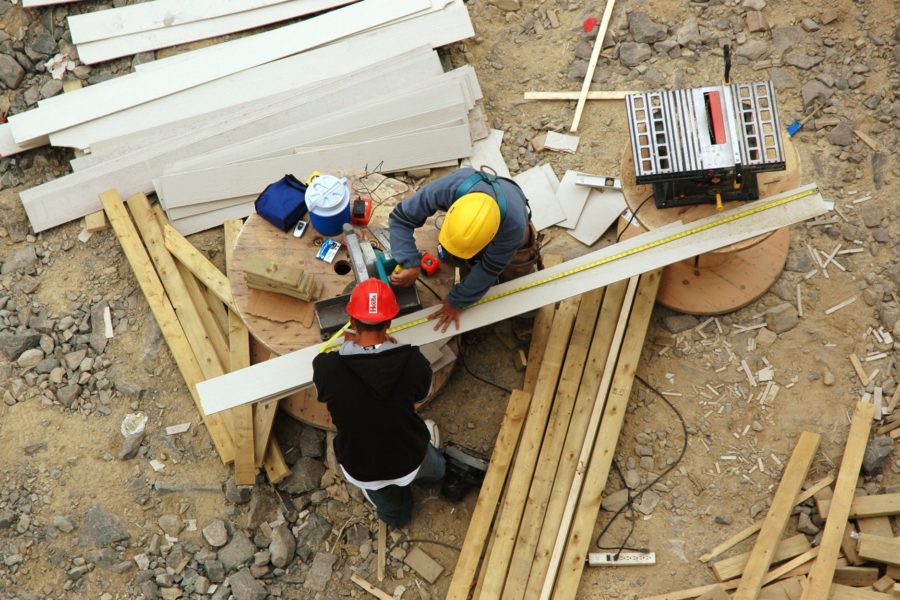 Construction workers collaborating