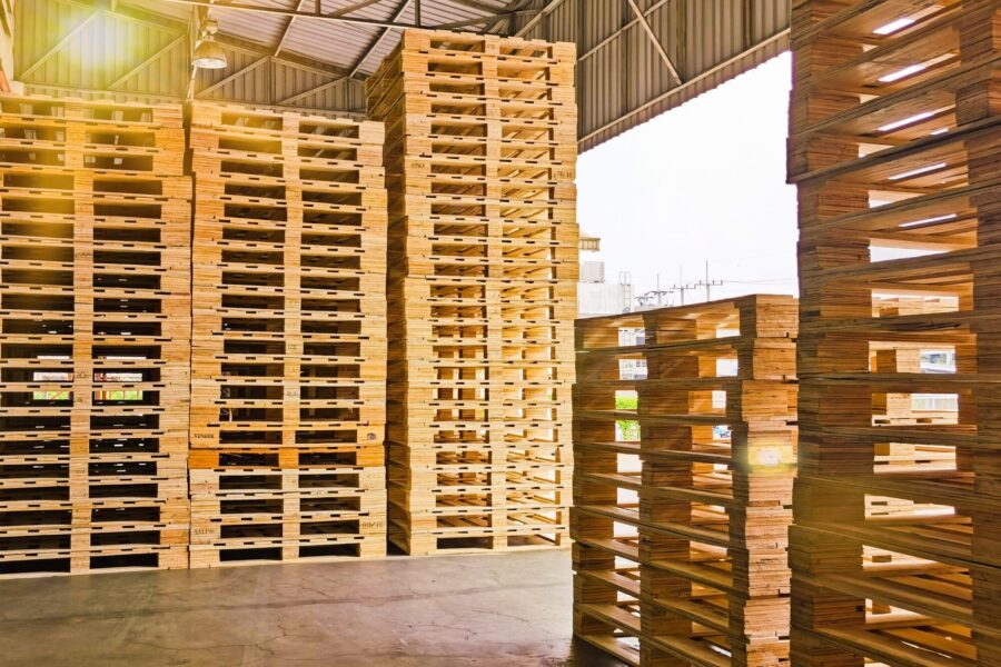 Wooden Pallets Stack At The Freight Cargo Warehouse For Transportation And Logistics Industrial