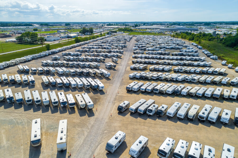 Aerial View Of New RV Stock Lot