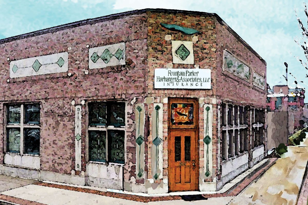 Watercolor illustration of office in downtown Huntsville Alabama