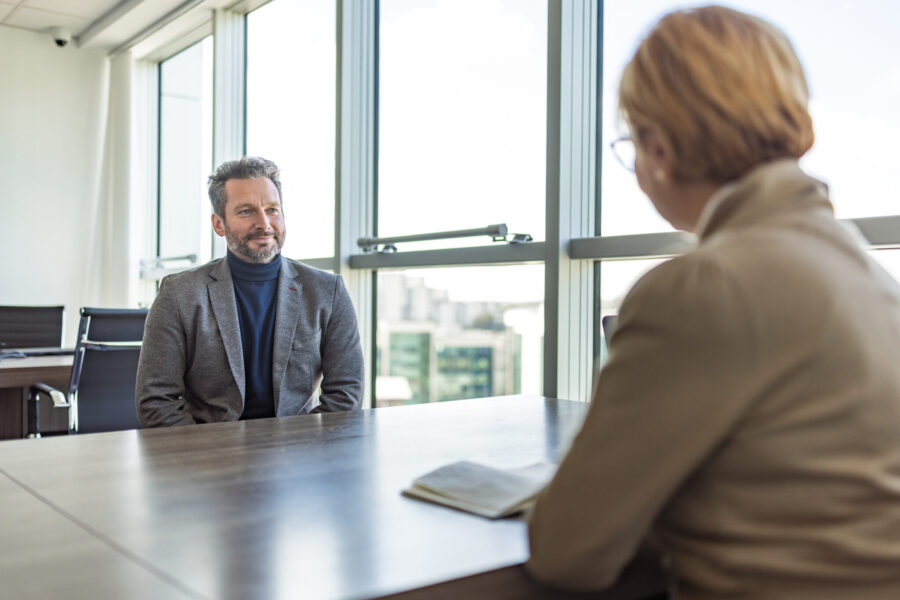 Businessman on job exit interview