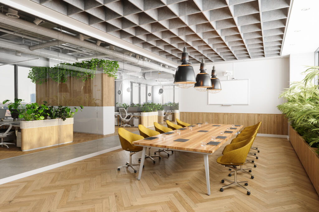 Eco-Friendly Open Floor Plan Modern Office Interior With Meeting Room